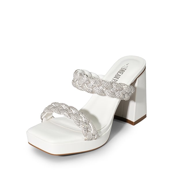 Rhinestone Braided Strap Heel Sandals - WHITE-RHINESTONE -  0