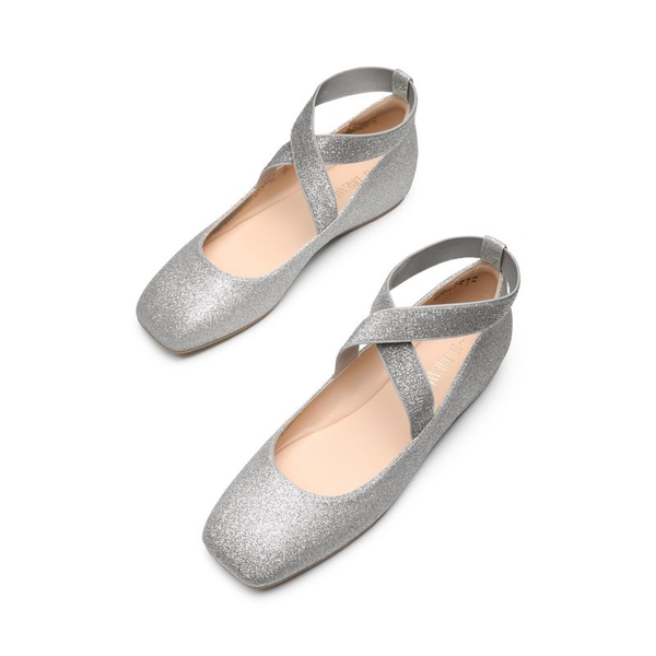 Grey ankle strap flats top