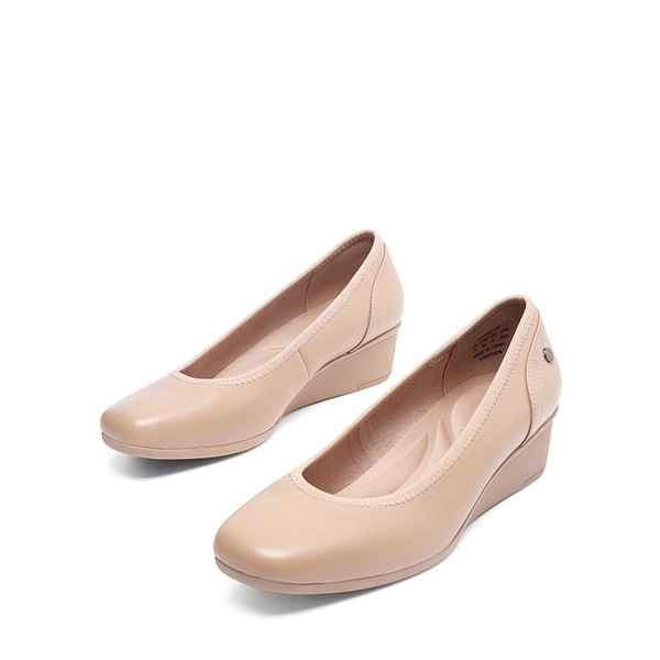 Square Toe Low Wedge Dress Pumps - NUDE-PU - 4