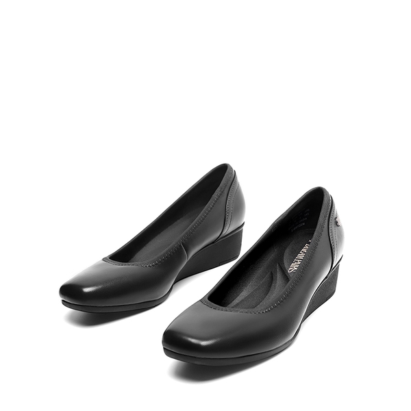 Square Toe Low Wedge Dress Pumps - BLACK-PU - 4