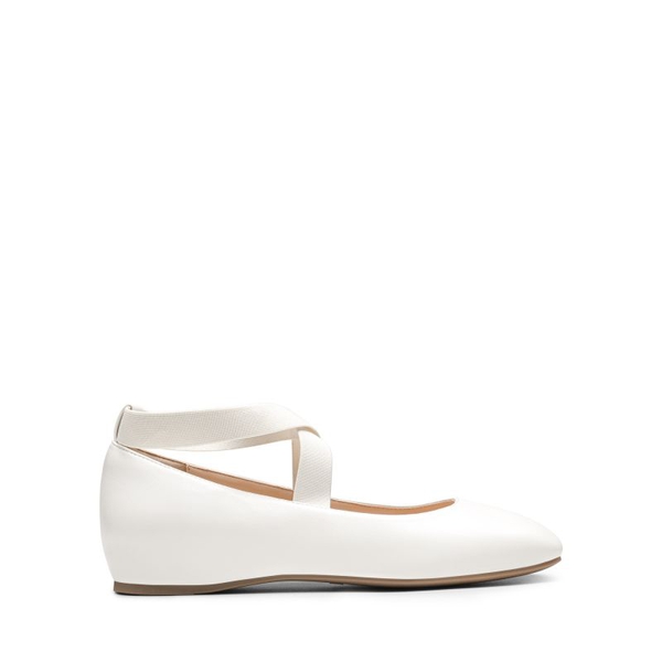 Criss Cross Elastic Ankle Strap Flats - WHITE-PU - 3