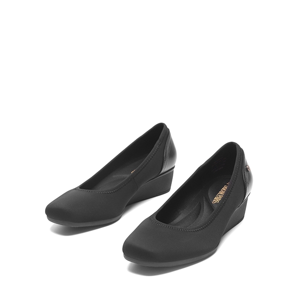 Square Toe Low Wedge Dress Pumps - BLACK-LYCRA - 4