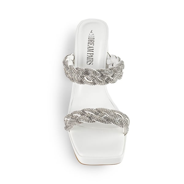 Rhinestone Braided Strap Heel Sandals - WHITE-RHINESTONE - 4