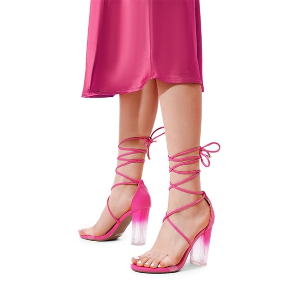 Lace Up Transparent Heel Sandals - HOT PINK-PU - 2