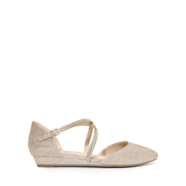 V-shaped Cutout Low Wedge Flats - GOLD-GLITTER - 3