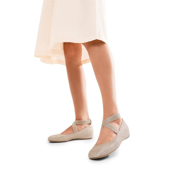Criss Cross Elastic Ankle Strap Flats - GOLD-GLITTER - 1