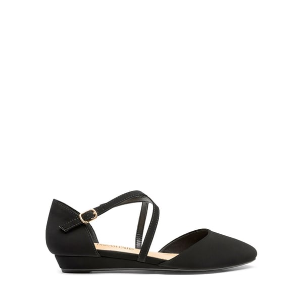 V-shaped Cutout Low Wedge Flats - BLACK-NUBUCK - 3