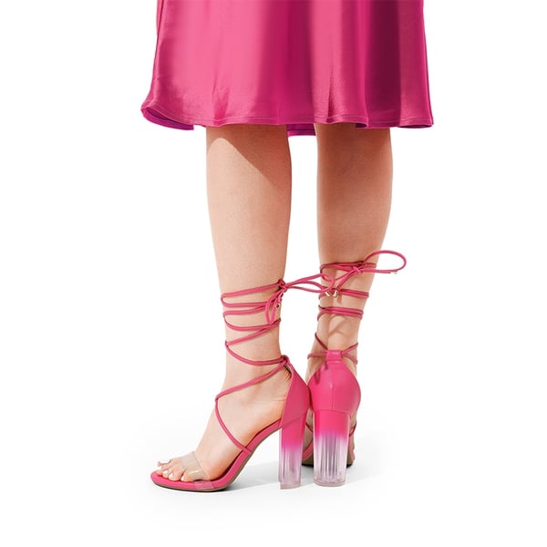 Lace Up Transparent Heel Sandals - HOT PINK-PU - 3