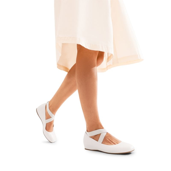 Criss Cross Elastic Ankle Strap Flats - WHITE-PU - 2