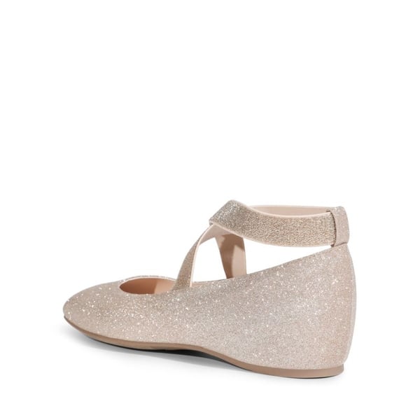 Criss Cross Elastic Ankle Strap Flats - GOLD-GLITTER - 4