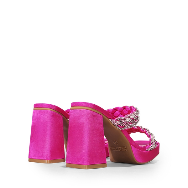 Rhinestone Braided Strap Heel Sandals - HOT PINK-RHINESTONE - 6