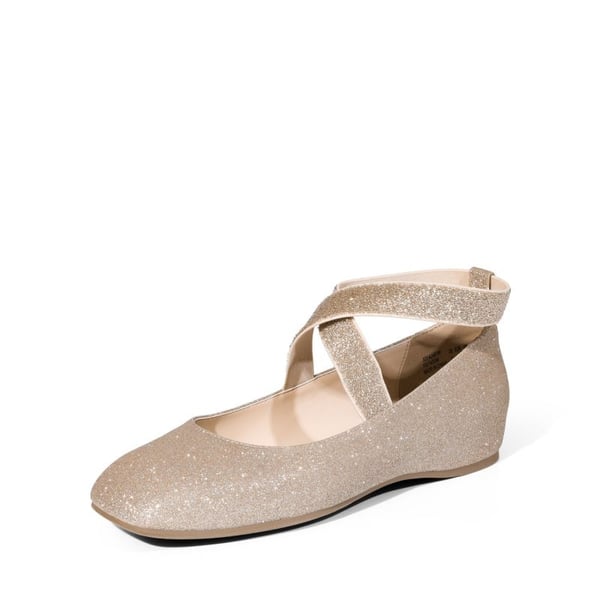 Criss Cross Elastic Ankle Strap Flats - GOLD-GLITTER -  0