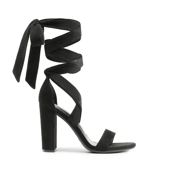 Lace Up Chunky Block Heel Sandals - BLACK-SUEDE - 6