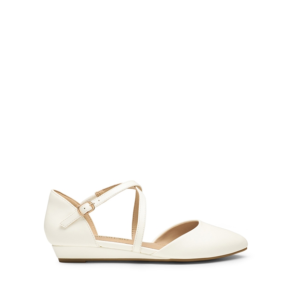 V-shaped Cutout Low Wedge Flats - WHITE-PU - 3