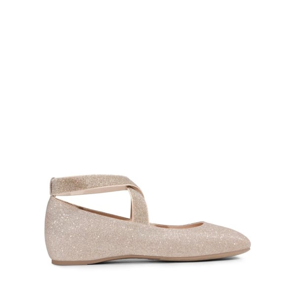 Criss Cross Elastic Ankle Strap Flats - GOLD-GLITTER - 3