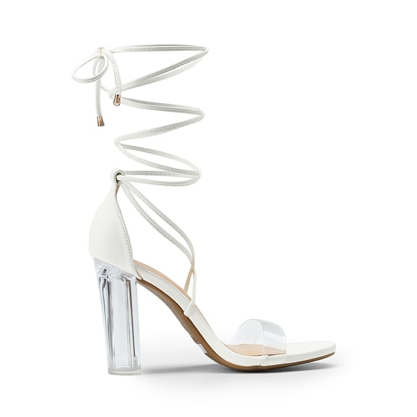Lace Up Transparent Heel Sandals - WHITE-PU - 1