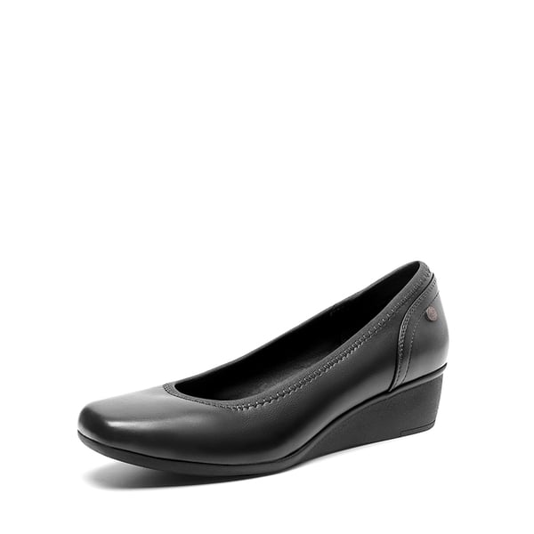 Square Toe Low Wedge Dress Pumps - BLACK-PU -  0