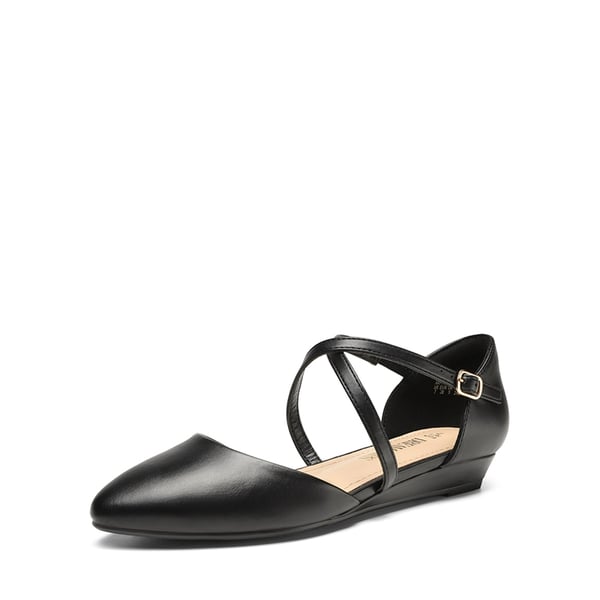 V-shaped Cutout Low Wedge Flats - BLACK-PU -  0