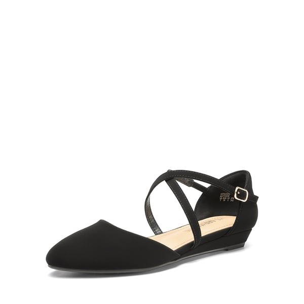 V-shaped Cutout Low Wedge Flats - BLACK-NUBUCK -  0