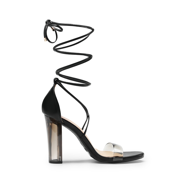 Lace Up Transparent Heel Sandals - BLACK-PU - 1
