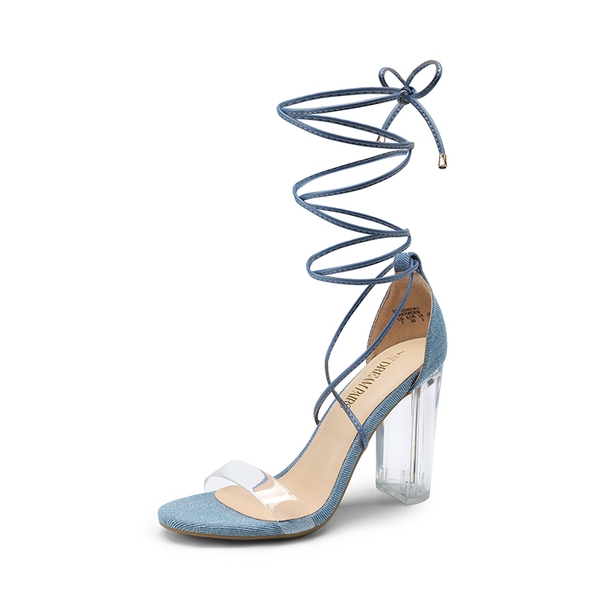 Lace Up Transparent Heel Sandals - DENIM BLUE -  0