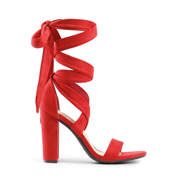 Lace Up Chunky Block Heel Sandals - RED-SUEDE - 6