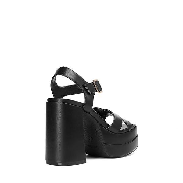 Square Toe Ankle-Strap Platform Chunky Heel Sandals - BLACK - 4