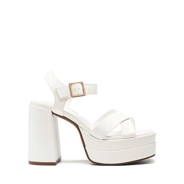 Square Toe Ankle-Strap Platform Chunky Heel Sandals - WHITE - 3