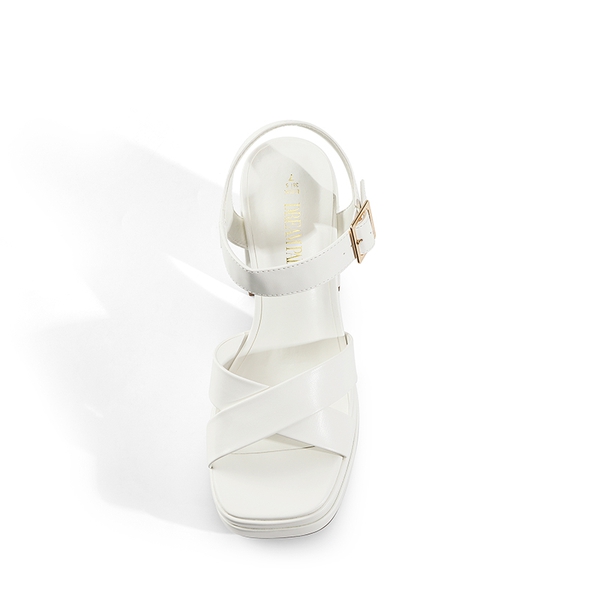 Square Toe Ankle-Strap Platform Chunky Heel Sandals - WHITE - 5