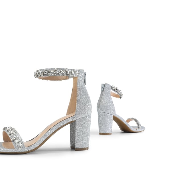 Ankle-Strap Rhinestone Chunky Heel Sandals - SILVER-GLITTER - 5
