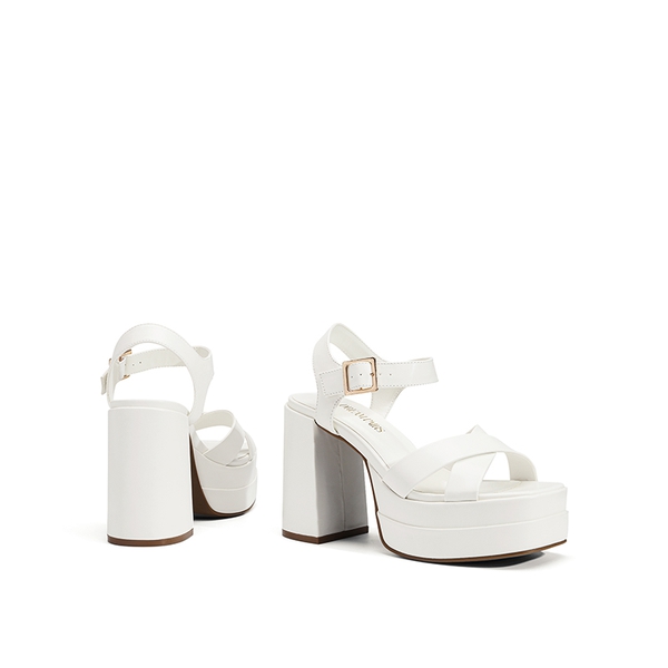 Square Toe Ankle-Strap Platform Chunky Heel Sandals - WHITE - 6