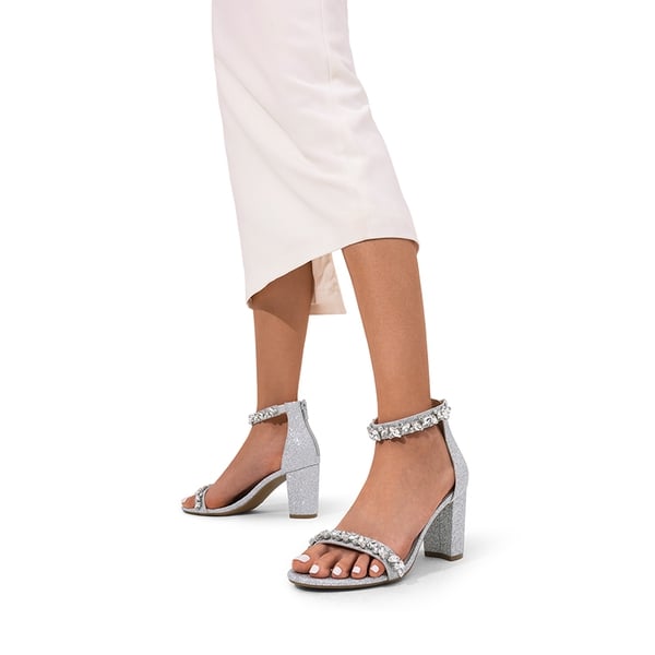 Ankle-Strap Rhinestone Chunky Heel Sandals - SILVER-GLITTER - 2