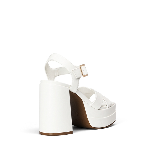 Square Toe Ankle-Strap Platform Chunky Heel Sandals - WHITE - 4