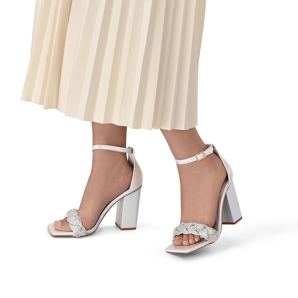 Braided Ankle Strap Block Heel Sandals - SILVER-RHINESTONE - 1