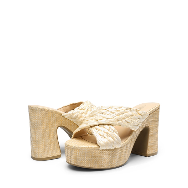 Criss Cross Wedge Platform Sandals  - NUDE-WOVEN - 4