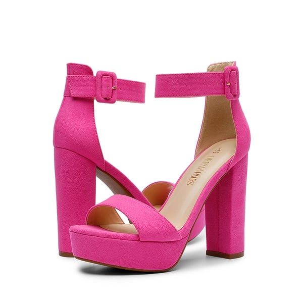Chunky High Heel Platform Sandals - HOT PINK-SUEDE - 6