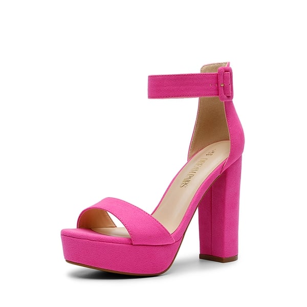 Chunky High Heel Platform Sandals - HOT PINK-SUEDE -  0