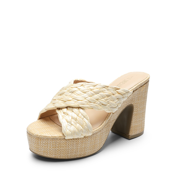 Criss Cross Wedge Platform Sandals  - NUDE-WOVEN -  0