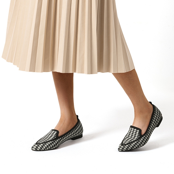 Flexible Pointed Toe Sustainable Loafers - BLACK PLAID - 5