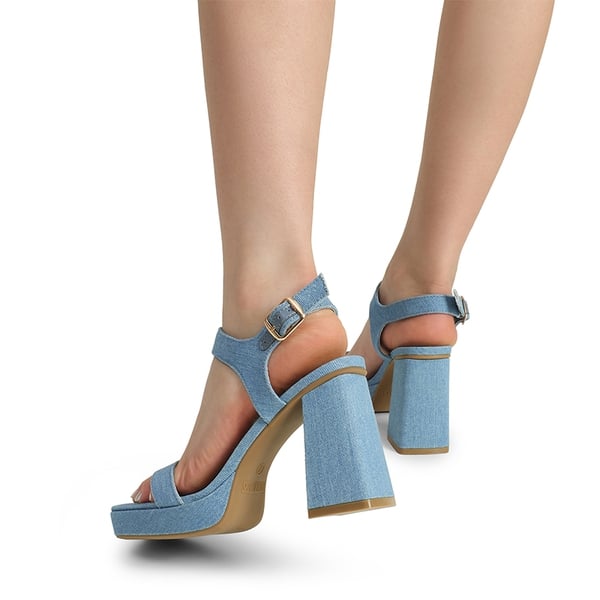 Platform Strap Chunky High Heel Sandals - DENIM BLUE - 2