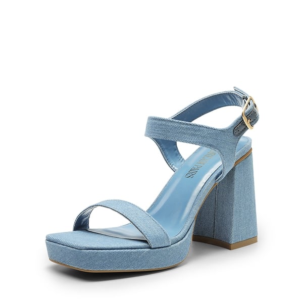 Platform Strap Chunky High Heel Sandals - DENIM BLUE -  0