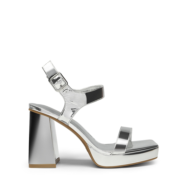 Platform Strap Chunky High Heel Sandals - SILVER-PAT - 3