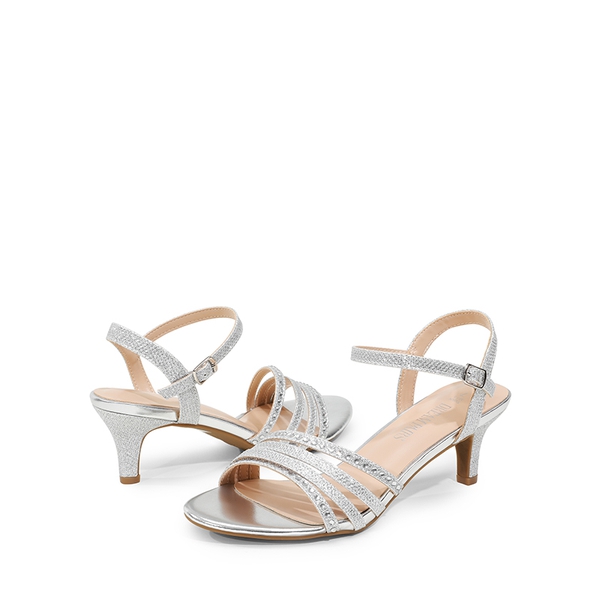 Glitter Rhinestone Low Kitten Heels - SILVER-GLITTER - 5