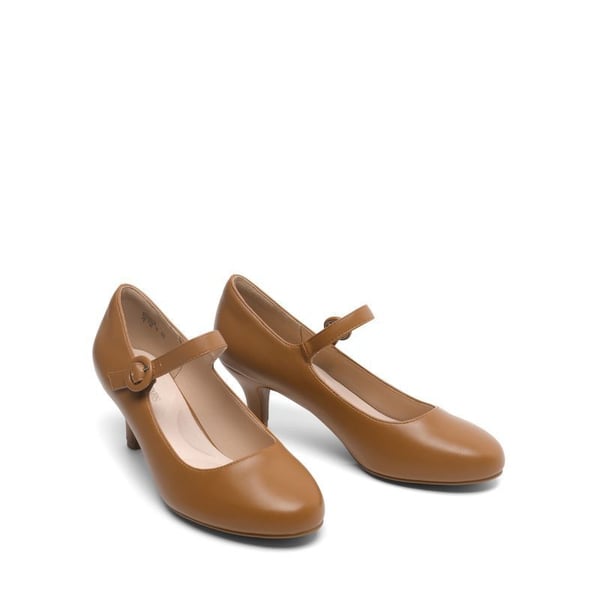 Low Kitten Heel Mary Jane Pumps - TAN - 4
