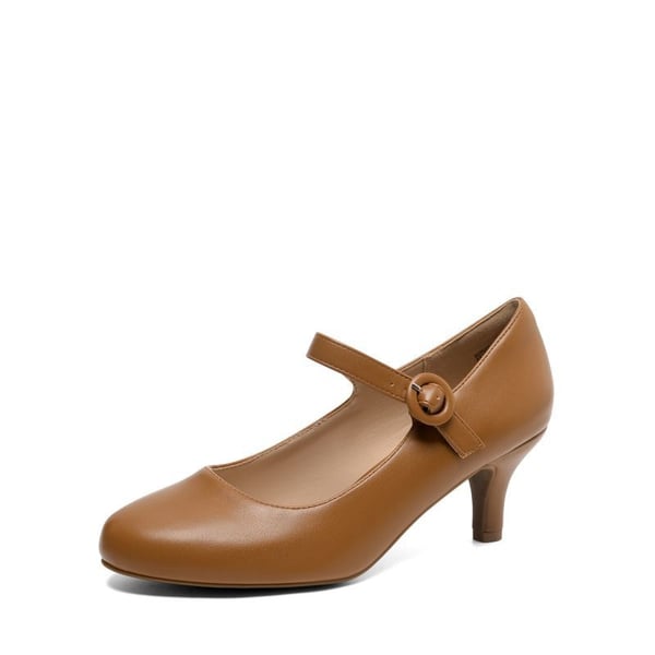 Low Kitten Heel Mary Jane Pumps - TAN -  0