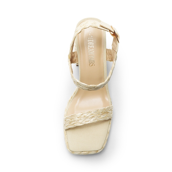 Platform Strap Chunky High Heel Sandals - NUDE-WOVEN - 4