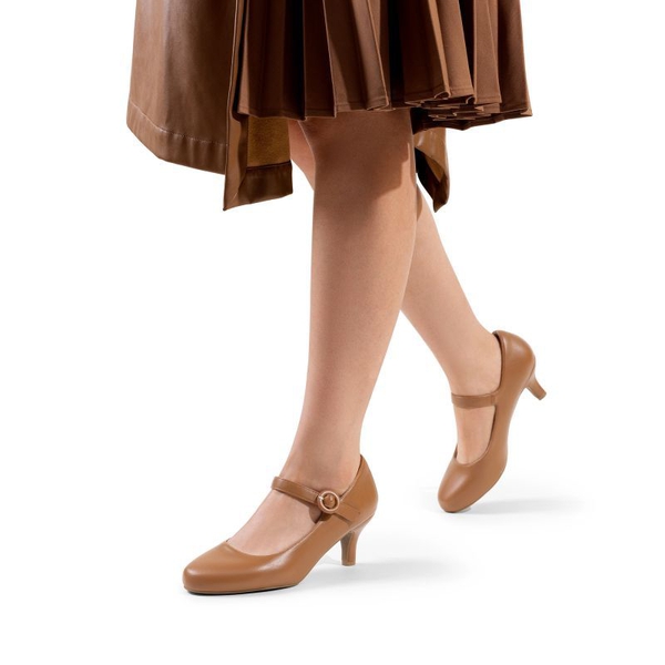 Low Kitten Heel Mary Jane Pumps - TAN - 1