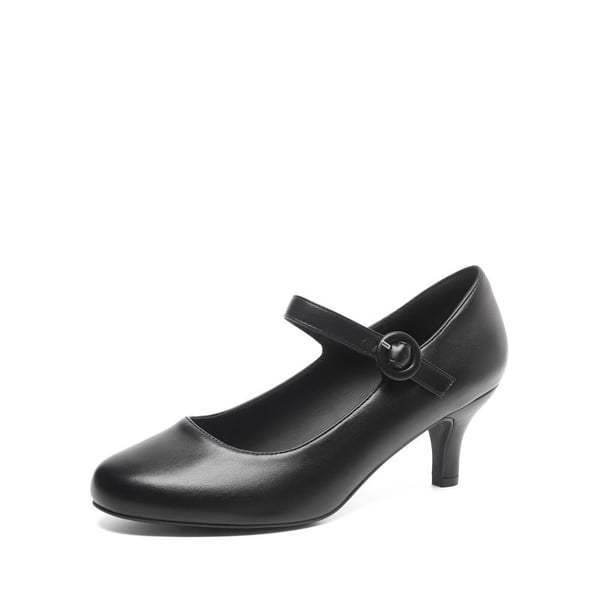 Low Kitten Heel Mary Jane Pumps - BLACK -  0