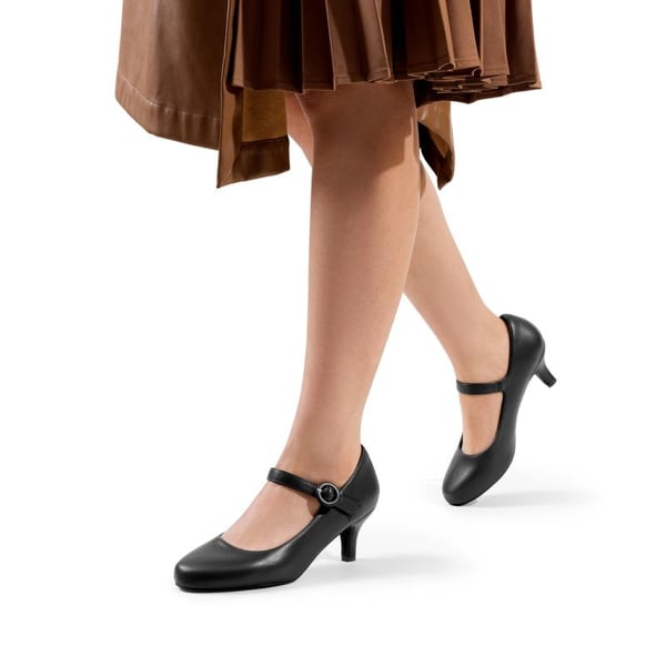 Low Kitten Heel Mary Jane Pumps - BLACK - 1