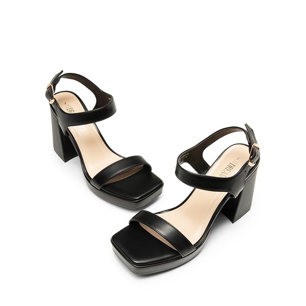 Platform Strap Chunky High Heel Sandals - BLACK-PU - 6